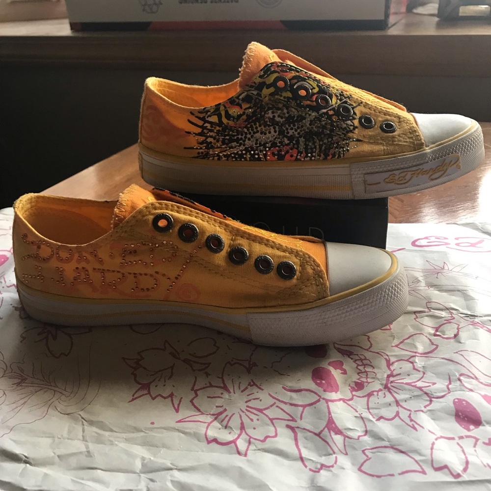 Ed Hardy Yellow/Orange Women Canvas Sneakers - Picture 2 of 14